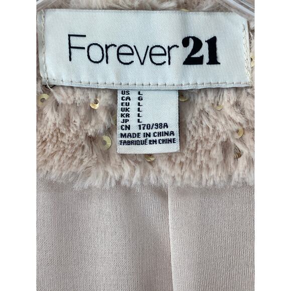 Y2K Faux Fur Bolero Jacket Sz L Forever 21 VTG Gold Sequin Cropped Penny Lane - Picture 4 of 8